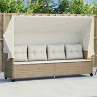 VidaXL Sonnenliege mit Dach und Kissen Beige Poly Rattan