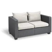 ALLIBERT Salta 2-Sitzer Anthrazit mit Kissen Wetterfester Rattanoptik-Gartensofa