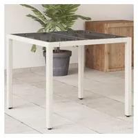 VidaXL Gartentisch mit Glasplatte Weiß 90x90x75 cm Poly Rattan