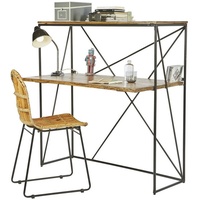 Dynamic24 Sekretär Schreibtisch Arbeitstisch Mangoholz Metall Regal Standregal Kommode
