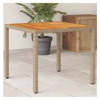 VidaXL Gartentisch Beige 90x90x75 cm Poly Rattan Akazienholz