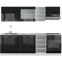 Vicco Küchenzeile R-Line 240 cm Schwarz Hochglanz/Weiß