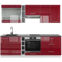 Vicco Küchenzeile Bordeaux Hochglanz/Weiß 235 cm ohne Arbeitsplatte