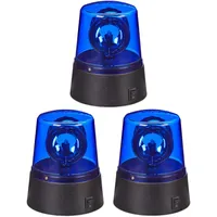 Relaxdays LED Blaulicht, 3er Set, Rundumleuchte mit drehendem Reflektor,
