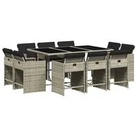 VidaXL 11-tlg. Garten-Essgruppe mit Kissen Hellgrau Poly Rattan