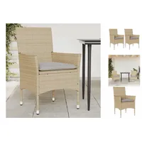 VidaXL Gartenstühle mit Kissen 2 Stk. Beige Poly Rattan