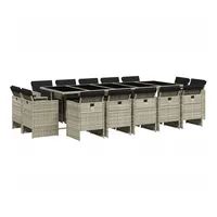 VidaXL 15-tlg. Garten-Essgruppe mit Kissen Hellgrau Poly Rattan