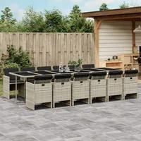 VidaXL 13-tlg. Garten-Essgruppe mit Kissen Hellgrau Poly Rattan
