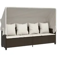VidaXL Sonnenliege mit Dach und Kissen Braun Poly Rattan