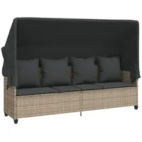 VidaXL Sonnenliege mit Dach und Kissen Hellgrau Poly Rattan
