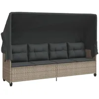 VidaXL Sonnenliege mit Dach und Kissen Hellgrau Poly Rattan
