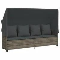 VidaXL Sonnenliege mit Dach und Kissen Grau Poly Rattan