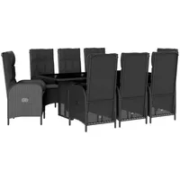 VidaXL 9-tlg. Garten-Essgruppe mit Kissen Schwarz Poly Rattan