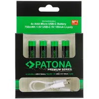 PATONA Premium USB-C 4x AAA Akkus Lithium 1.5V 750mWh