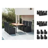 VidaXL 7-tlg. Garten-Essgruppe mit Kissen Schwarz Poly Rattan