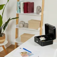 Relaxdays Geldkassette abschließbar, entnehmbarer Einsatz, 5 Fächer, Geldkasten Eisen,