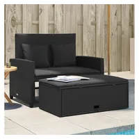 VidaXL Gartensofa mit Kissen 2-Sitzer Schwarz Poly Rattan