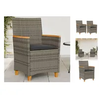 VidaXL Gartenstühle mit Kissen 2 Stk. Grau Poly Rattan