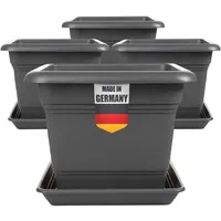 Centi 4er Set Pflanztopf Untersetzer Blumentopf Blumenkübel anthrazit, quadratisch