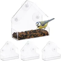 Relaxdays Fenster-Vogelfutterhaus 4er Set Transparent