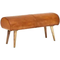 KADIMA DESIGN Sitzbank Braun, Leder, Echtholz,Mangoholz, Rechteckig, 100x53x40 cm,