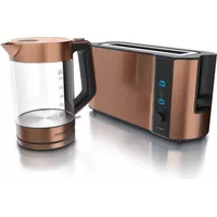 Arendo Frühstücksset, 2200W Wasserkocher & Edelstahl, Kupfer - Naturbelassen/Kupfer