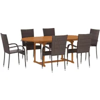 VidaXL 7-tlg. Garten-Essgruppe Poly Rattan Braun
