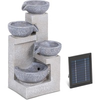 Hillvert Solar Gartenbrunnen - 4 Schalen auf Zementmauer -