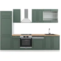 Vicco Küchenzeile Fame-Line 300 cm Grün-Gold Landhaus/Weiß