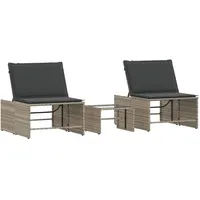 VidaXL Sonnenliegen 2 Stk. mit Tisch Hellgrau Poly Rattan