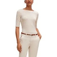 Comma, Kurzarmshirt, mit Streifen und slim fit, beige