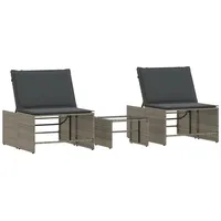 VidaXL Sonnenliegen 2 Stk. mit Tisch Grau Poly Rattan