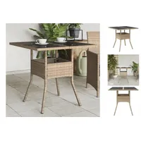 VidaXL Gartentisch mit Glasplatte Beige 80x80x75 cm Poly Rattan