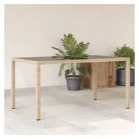 VidaXL Gartentisch mit Glasplatte Beige 150x90x75 cm Poly Rattan