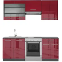 Vicco Küchenzeile Fame-Line 200 cm Bordeaux Hochglanz/Anthrazit