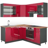 Vicco Eckküche, Bordeaux, Anthrazit, L-Form,Quadratisch, 190x81.6x60 cm, Küchen, Eckküchen,