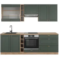 Vicco Küchenzeile Fame-Line Grün-Gold Landhaus/Goldkraft Eiche 235 cm ohne