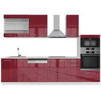 Vicco Küchenzeile Fame-Line 300 cm Bordeaux Hochglanz/Weiß