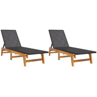 VidaXL Sonnenliegen 2 Stk. Schwarz Braun Poly Rattan Massivholz
