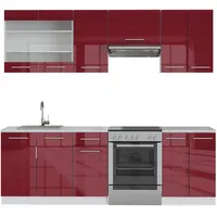 Vicco Küchenzeile Bordeaux Hochglanz/Weiß 240 cm, AP Marmor