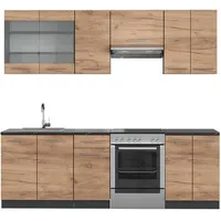 Vicco Küchenzeile Fame-Line, 240 cm, AP Anthrazit, Goldkraft Eiche/Anthrazit