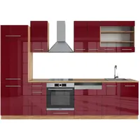 Vicco Küchenzeile Bordeaux Hochglanz/Goldkraft Eiche 300 cm, AP Eiche