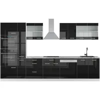 Vicco R-Line Küchenzeile Schwarz Hochglanz/Weiß 350 cm mit Hochschrankohne
