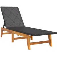 VidaXL Sonnenliege Schwarz und Braun Poly Rattan & Massivholz