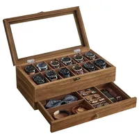 Songmics Uhrenbox mit 12 Fächern, aus Massivholz, walnussfarben