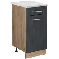 Vicco Schubunterschrank R-Line Schwarz Eiche 40 cm mit Arbeitsplatte