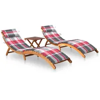 VidaXL Sonnenliegen 2 Stk. mit Tisch und Auflagen Massivholz