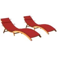 VidaXL Sonnenliegen 2 Stk. mit Auflagen Massivholz Akazie Rot