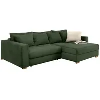 Luma-home Ecksofa-Dauerschläfer, Federkern Schlafcouch seitenverkehrt Bettkasten Cord Grün &