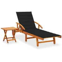 Furnicato Sonnenliege mit Tisch und Auflage Akazie Massivholz,